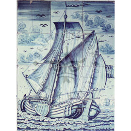 12 tile antique ship tile panel dated 1800