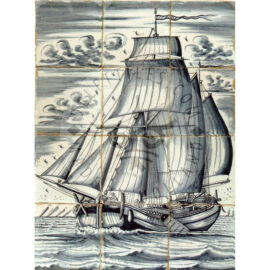 12 tile antique ship tile panel dated 1800