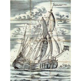 12 tile antique ship tile panel dated 1800