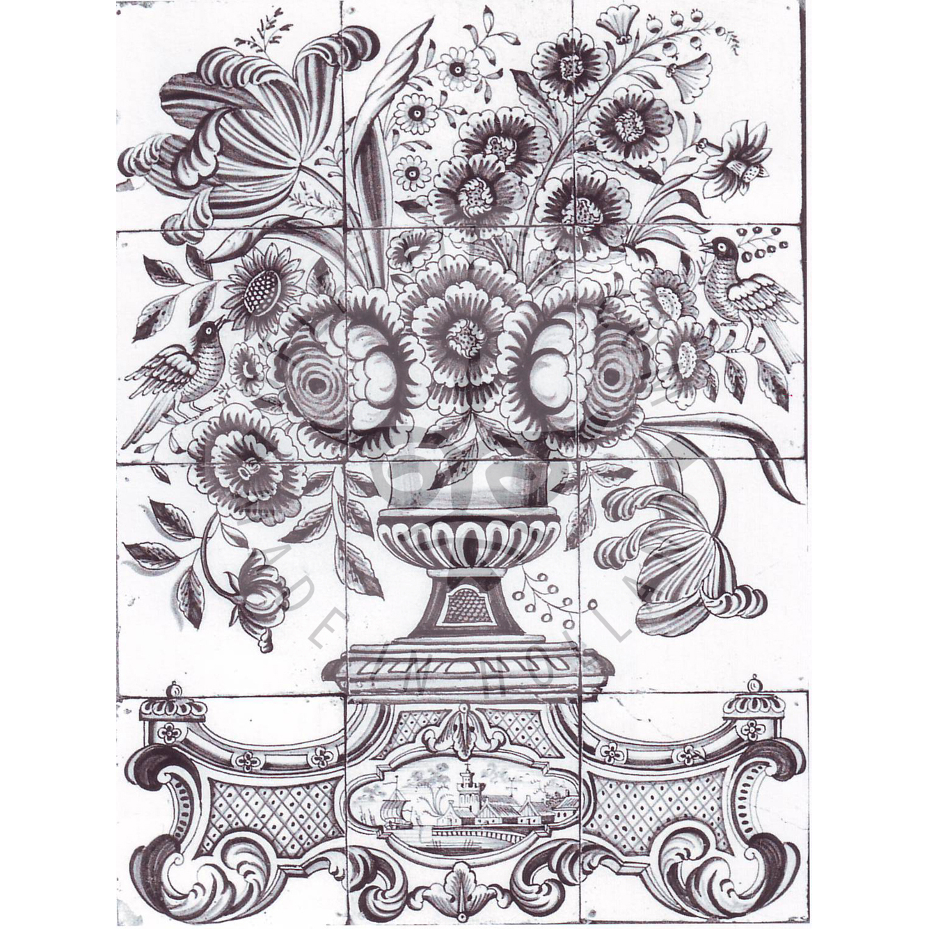 12-teiliges holländisches Delfter Blumenpaneel