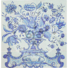 16 tile antique panel blue and white delft