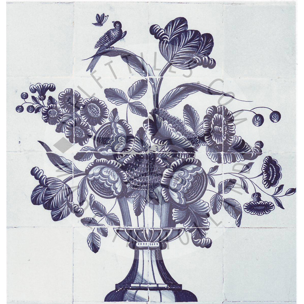 Blumenfliesenpaneel mit Vogel (16 Fliesen)