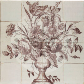 16 tile sepia antique floral tile panel