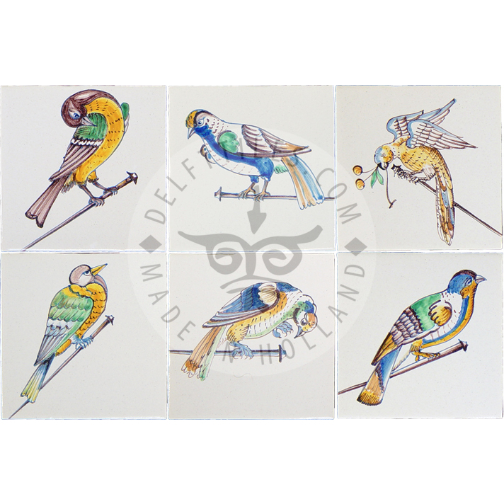 Polychrome Vogel-Fliesen aus dem 17. Jahrhundert (VS_mc)
