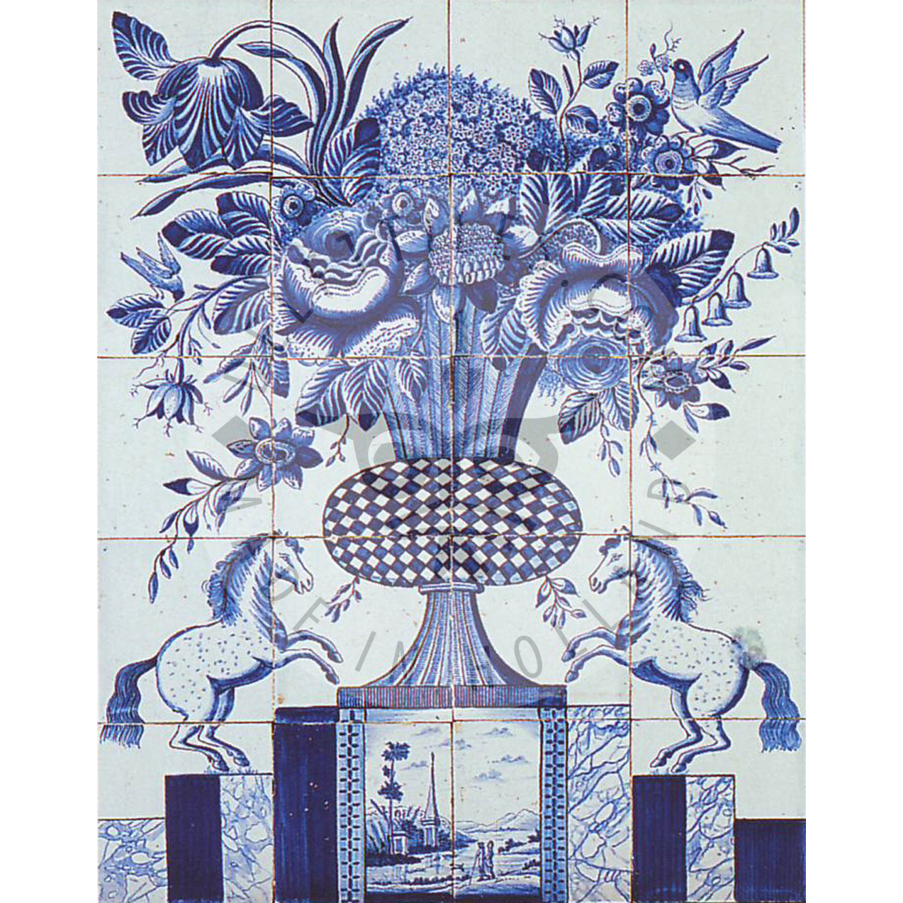 20 Fliese, antikes Fliesenbild aus dem 19. Jahrhundert mit Pferden