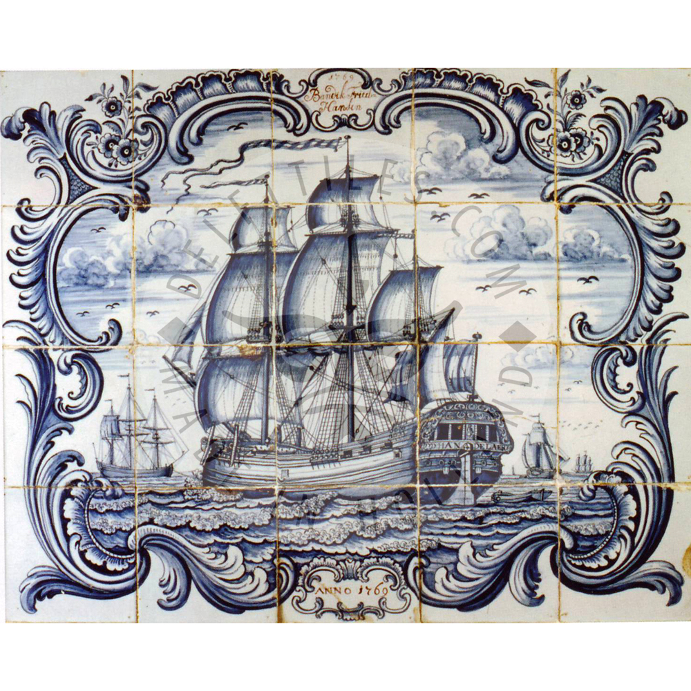 20 tile ship tile panel 'handelaer' dated 1760