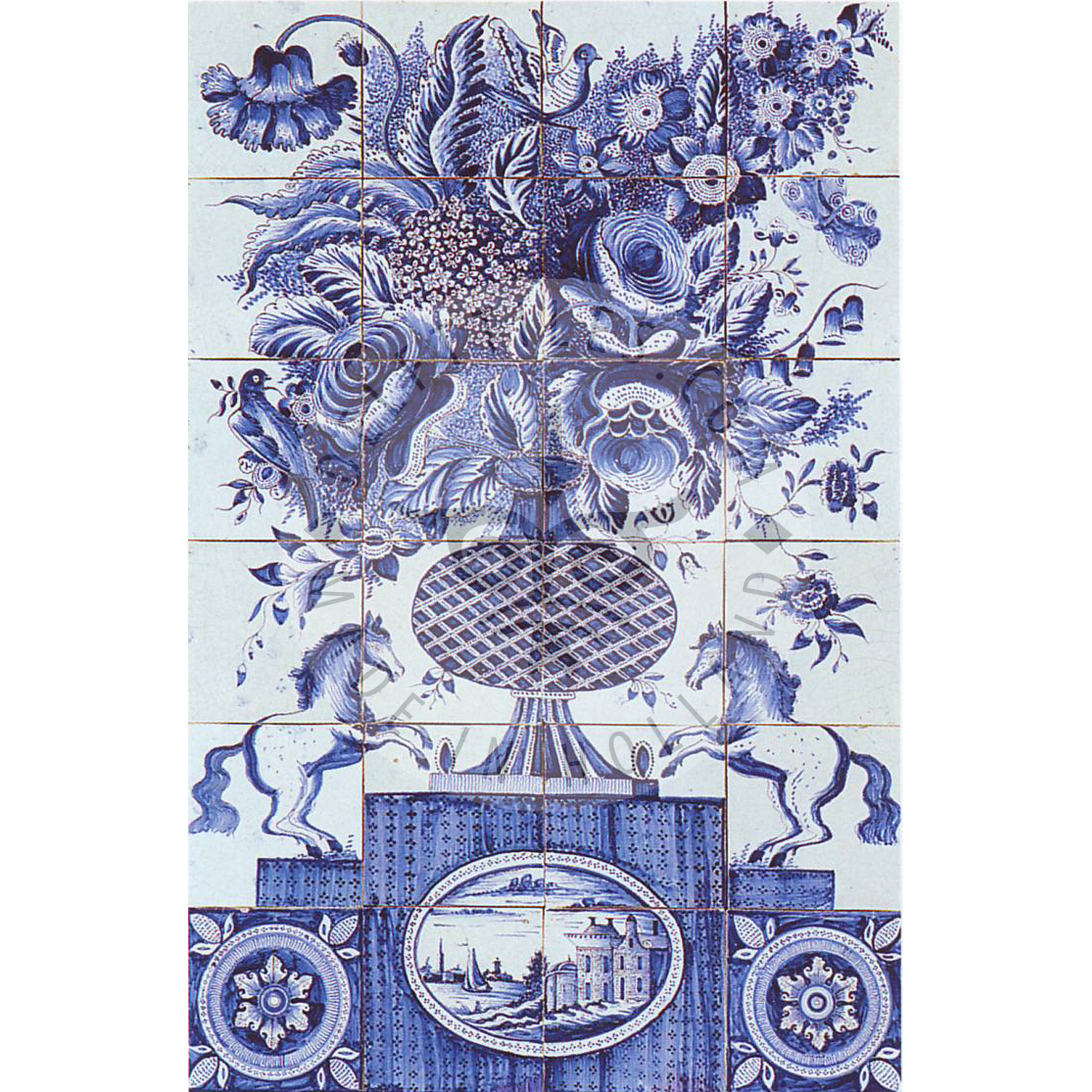 24 Fliesen, antikes Fliesenpaneel aus dem 19. Jahrhundert