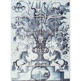 24 tile 19th century antique tile panel with horses