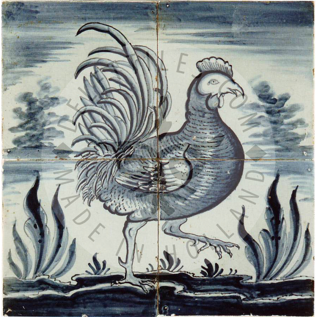 4 animal on tile panel dated 1790 mirrored