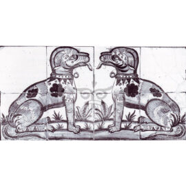 4 tile 2 sitting dog murals dated 1800