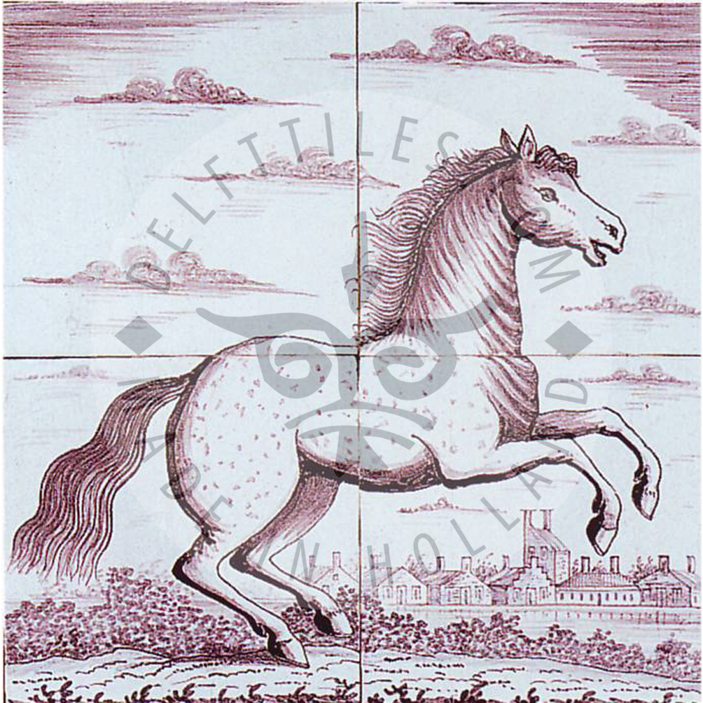 4 tile sepia horse Dutch tile panel