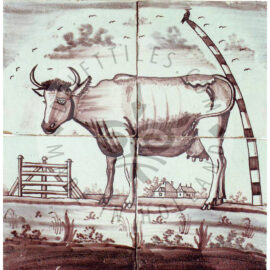 4 tile sepia tile panel dated 1800