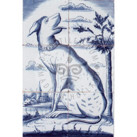 6 tile Dutch Delft dog panel dated 1800
