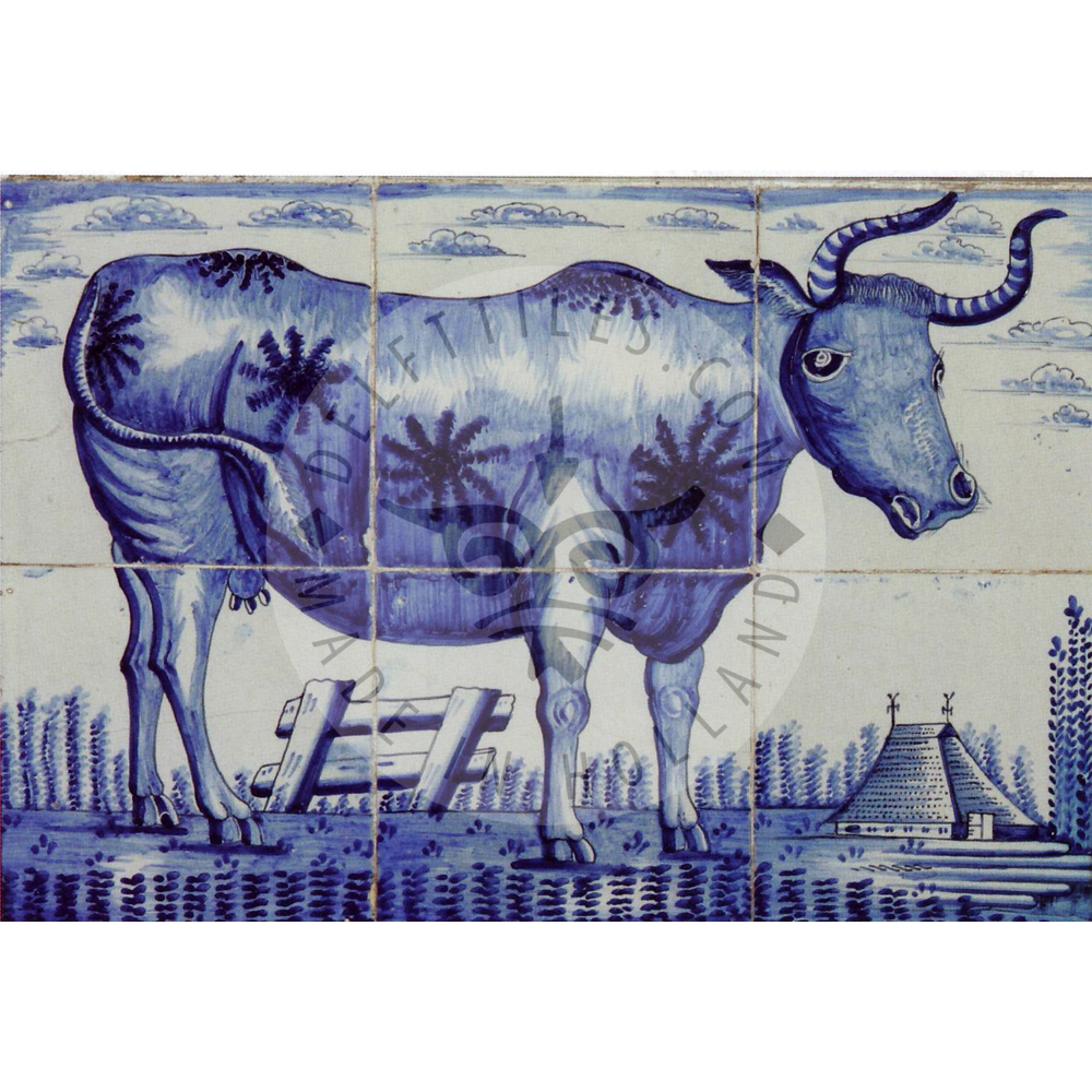 6 tile antique tile panel with cow dated 1850