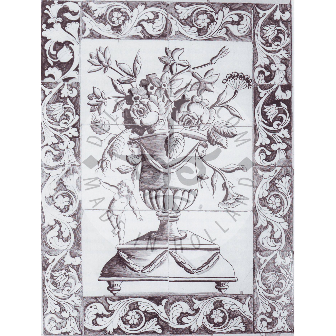 6 tile panel with border and cupids