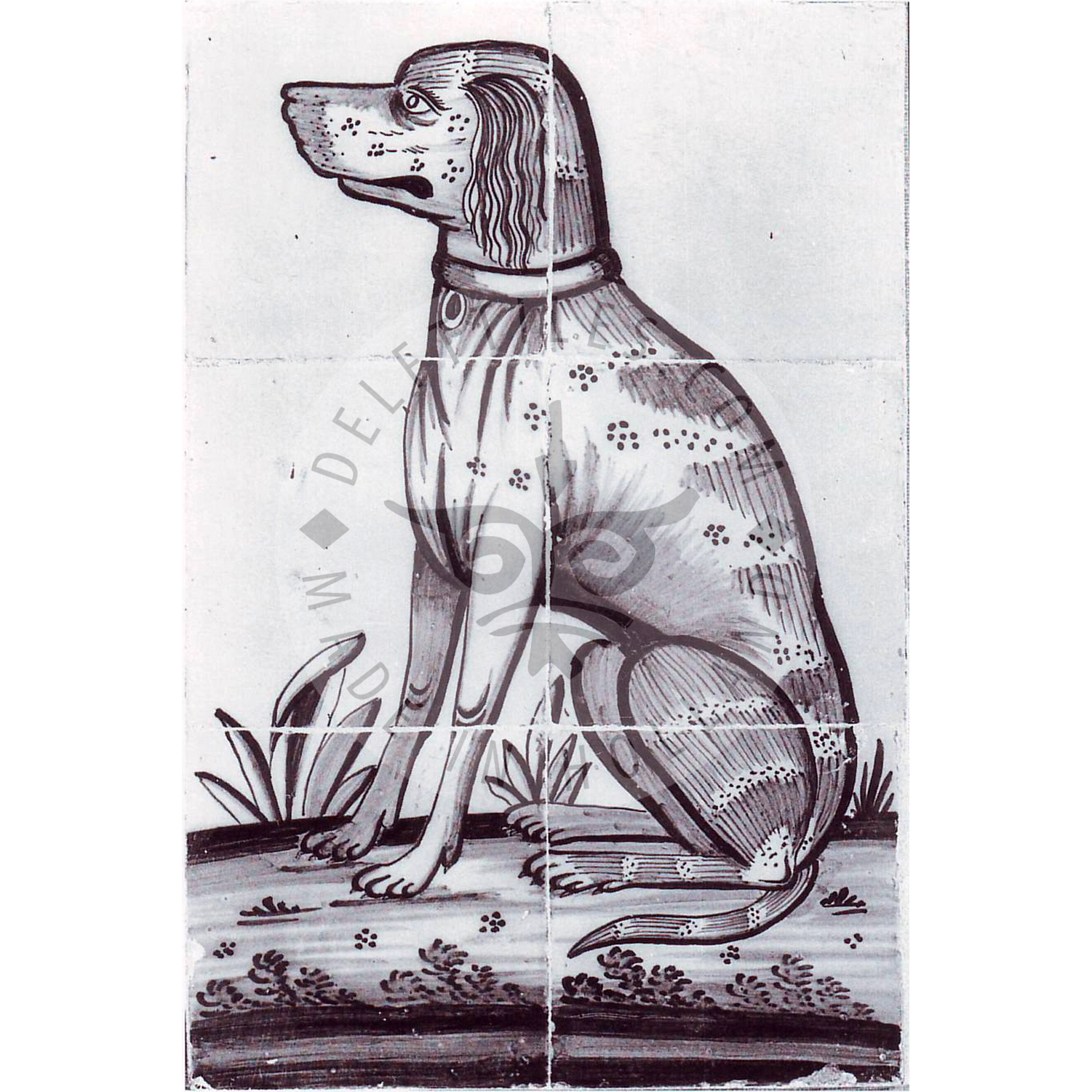 6 tile sitting dog tile panel dated 1800