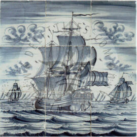 9 tile Harlingen ship tile panel antique