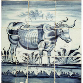 9 tile Paulus Potter Delft Blue cow panel dated 1790