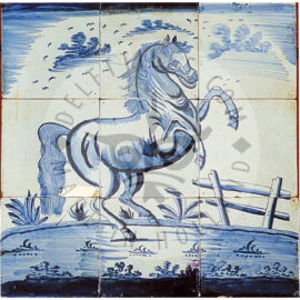9 tile Delft Blue horse panel dated 1790