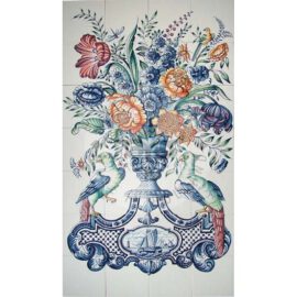 Flower Vase Mural Birds 4×7 tiles (BV28a_mc)