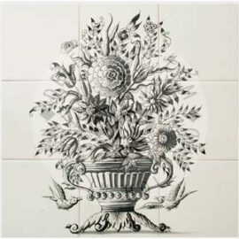 Flower Vase Mural Black 3×3 tiles (BV9b_zw)