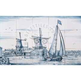 Landscape Windmill Boat Scene tile panel 5×3 tiles (S15a)