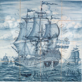 Three Masted Ship Whale Hunt tile panel 4×4 tiles (S16d)