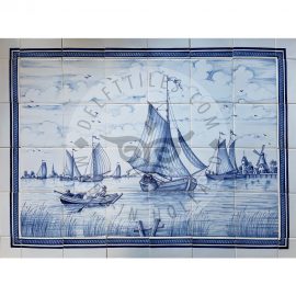 Boat & Landscape Scene tile Mural 6×4 tiles (S24a + B02 border)