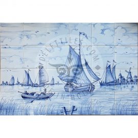 Boat & Landscape Scene tile Mural 6×4 tiles (S24a)