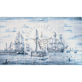 Harbour Boat Ship Scene tile panel 10×6 tiles (S60a)