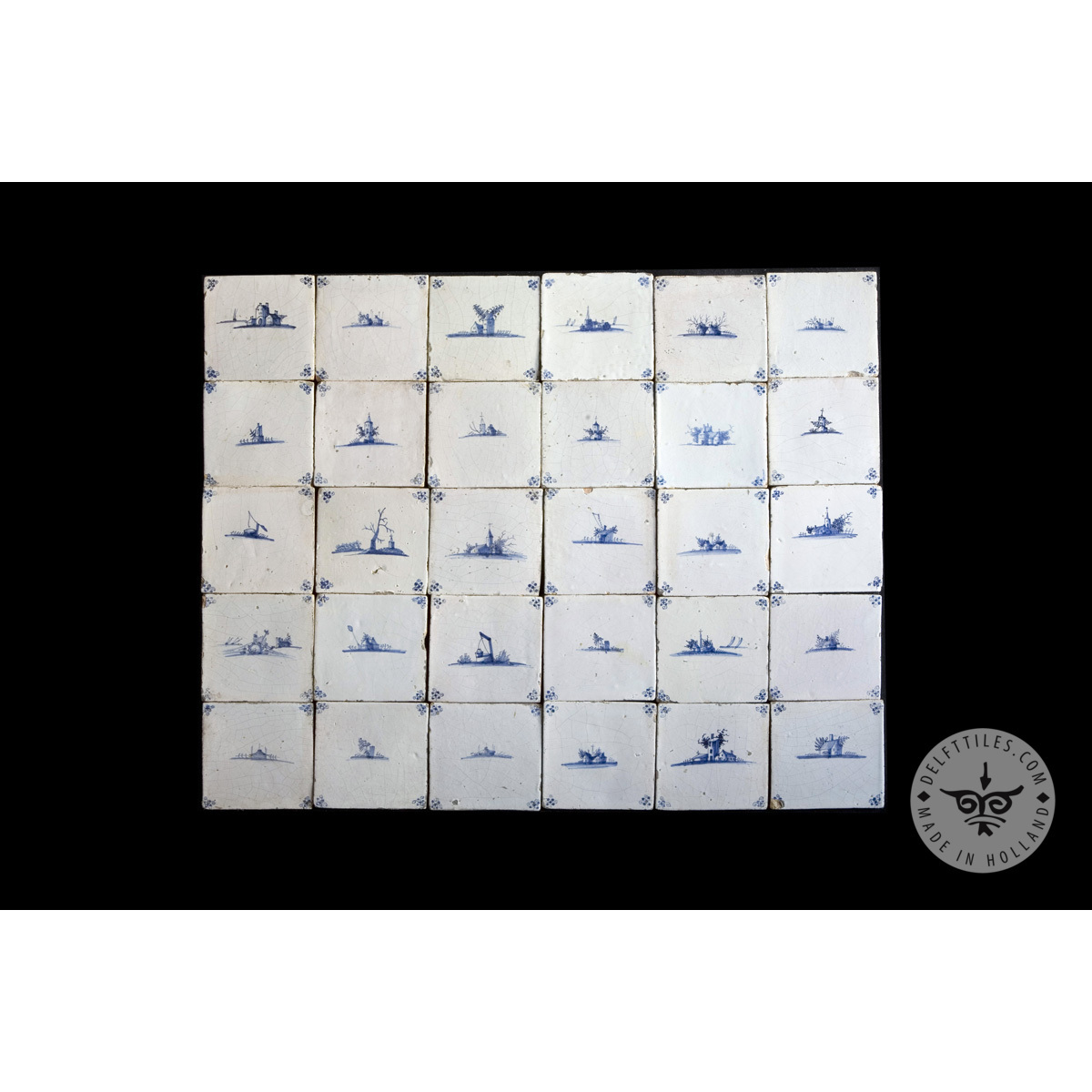 Antique Delft Tiles set #41 - landscape tiles