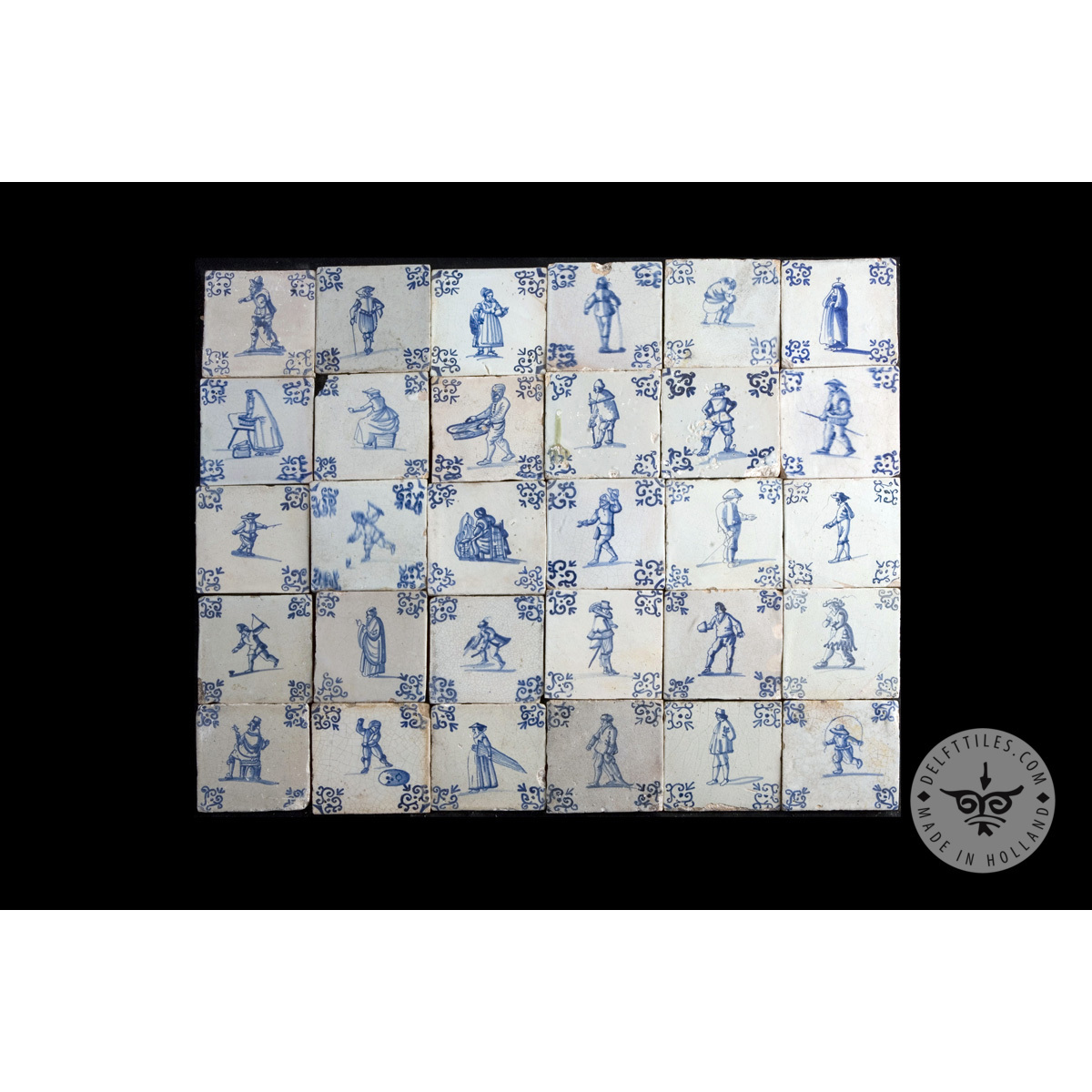 Antique Delft Tiles set #43 - craft & people tiles
