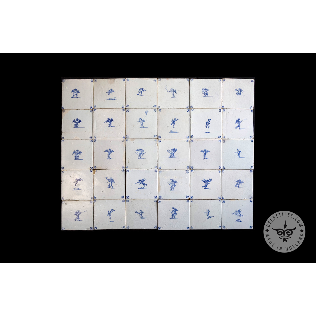 Antique Delft Tiles set #34 - cupid tiles