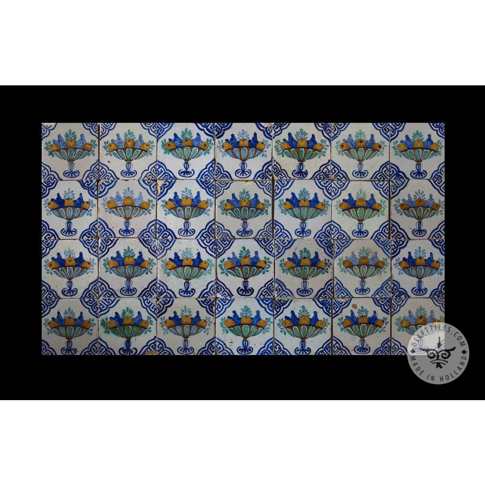 Antique Delft Tiles set #61 - polychrome fruit bowl