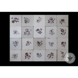 Antique Delft Tiles set #69 – sepia small flowers