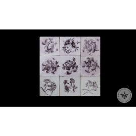 Antique Delft Tiles set #70 – sepia big flowers