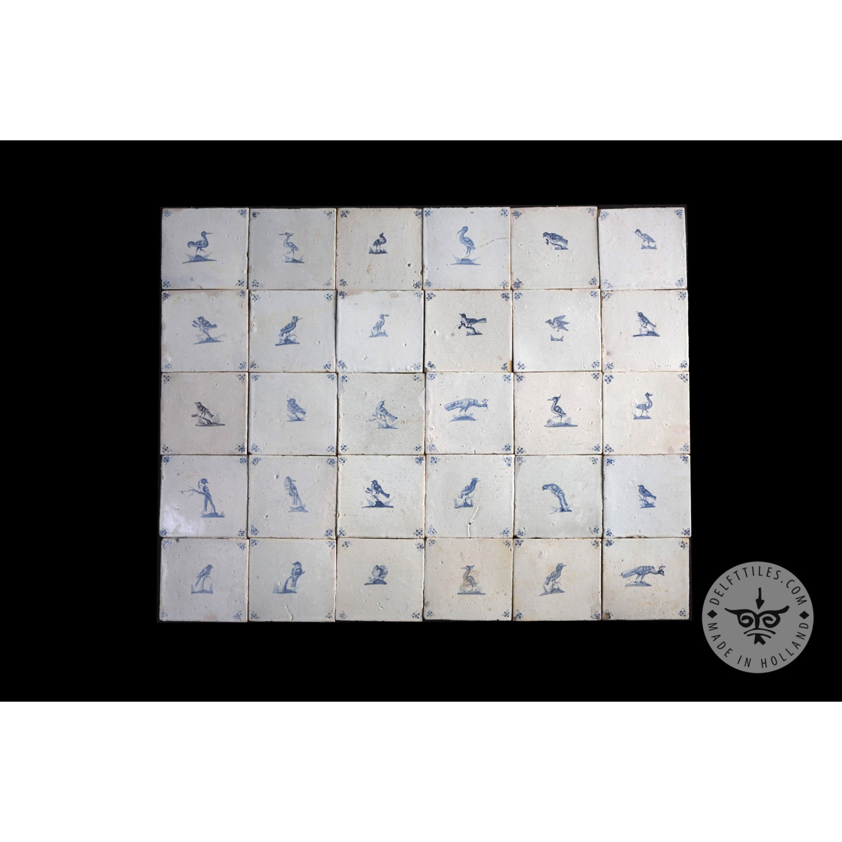 Antique Delft Tiles set #38 - small bird tiles