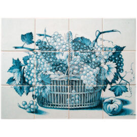 Grapes & Branches Rush Basket Blue tile panel 4×3 tiles (HF12h)