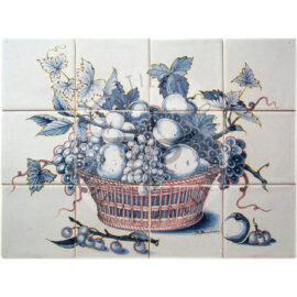 Blue Fruit Grapes Rush Basket panel 4×3 tiles (HF12k)