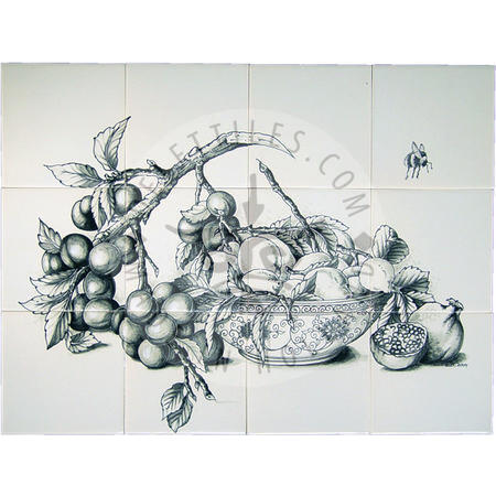 Plum Lemon Pomgranate Black panel 4x3 tiles (HF12o_zw)