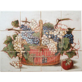 Grapes & Branches Rush Basket tile mural 4×3 tiles (HF12_mc)