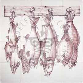 Hanging Fish Sepia tile mural 4×4 tiles (D16a_s)