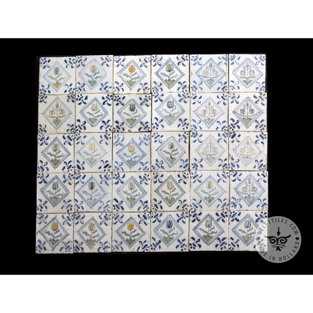 Antike Delfter Fliesen Set #73 - polychrome Blumen – Bild 2