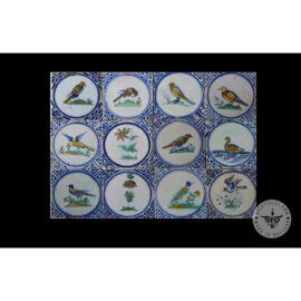 Antique Delft Tiles set #76 – polychrome bird in circle