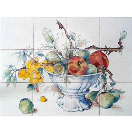 Various Fruits in Ceramic Bowl panel 4x3 tiles (HF12d)