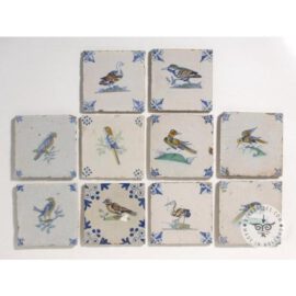 10 Antique polychrome 17th century delft bird tiles  #D10
