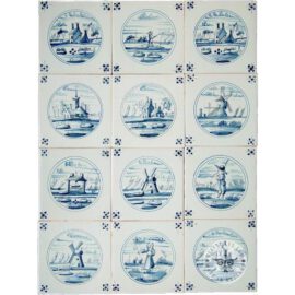 Delft blue landscape in circle tiles #L6