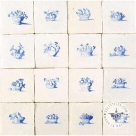 16 antique Delft blue fruit basket tiles #B24