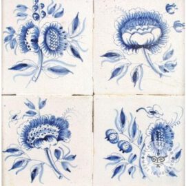 three Delft Blue 18th century flower tiles #B3