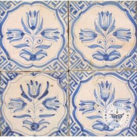 four antique Delft blue tulip tiles #B4